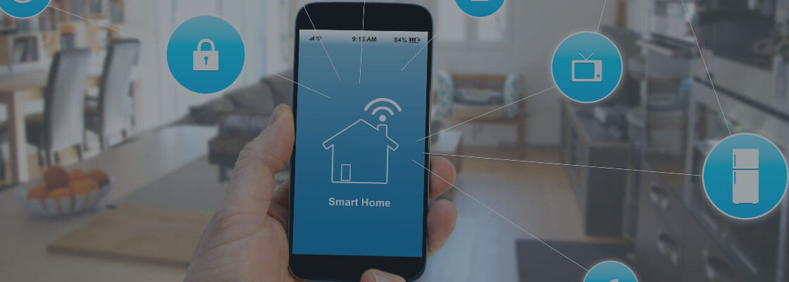 man holding a smartphone with smart home management
